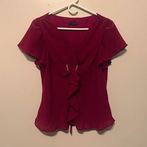 Metaphor Burgundy Ruffle Blouse